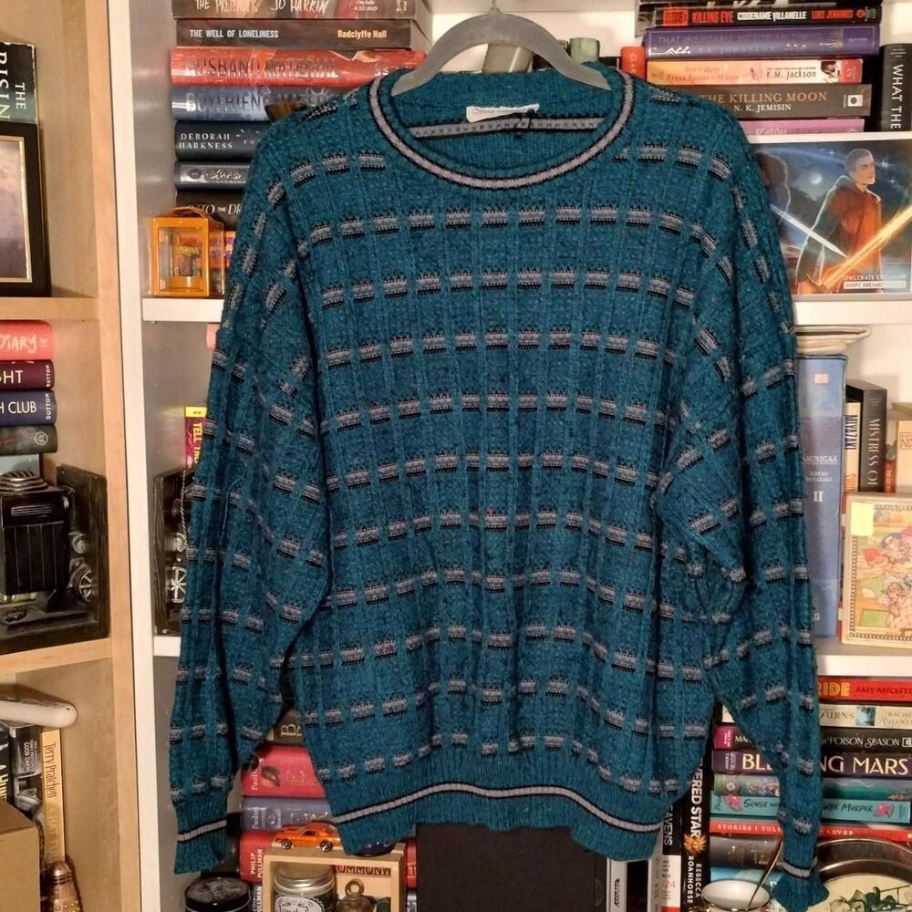 Oscar Forghieri Italian teal patterned sweater